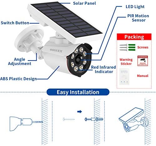 (Wire Free Solar Motion Light) Motion Sensor Solar Powered Outdoor Wireless Fake Camera Brightest Floodlights Spot Lighting Spotlight Home Security LED Lights Defiant Activated Detector