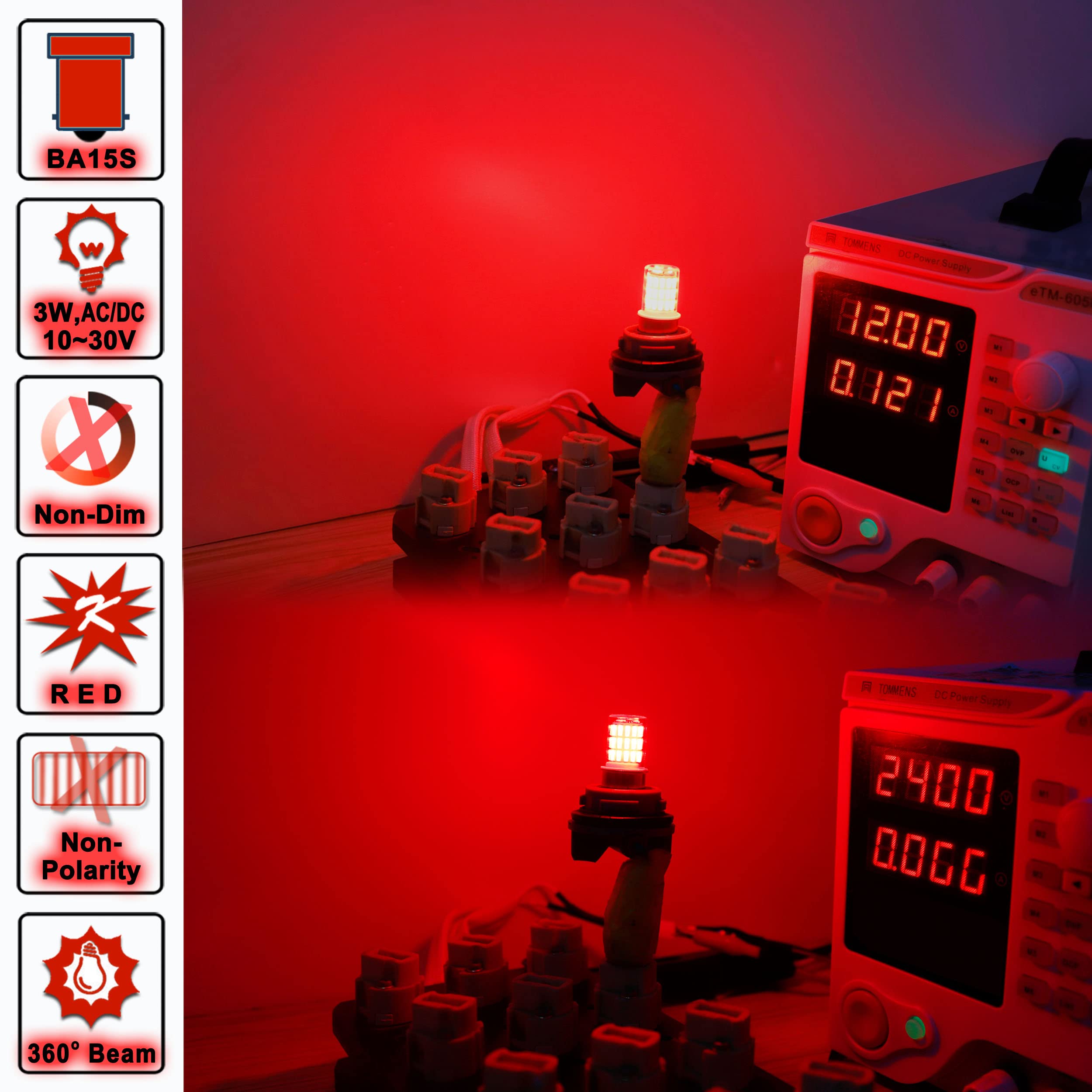 12V 1156 BA15S Red 1003 1141 7506 P21W LED Bulbs,DC Bayonet Single Contact Base,AC10-24V DC10-30 volt LED Replacement for Brake,Tail Lights,Blinker,Turn Signal,Parking or Running Lights,4Pack
