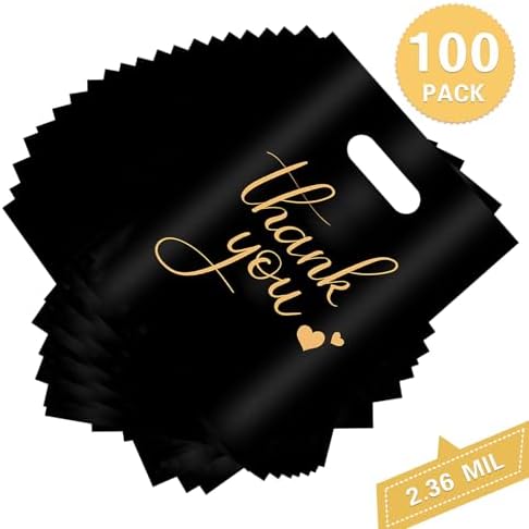 12x15In 100 Pcs Thank You Bags Shopping Bags for Small Business, 2.36 Mil Extra Thick Gifts Bag, Plastic Merchandise Bags with Handle for Stores Boutique, Clothes