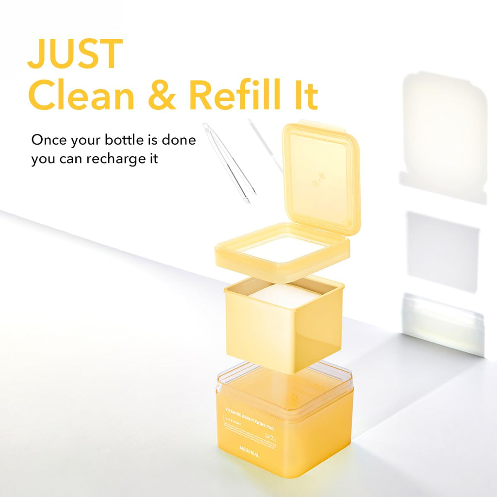 (Only Refill) Mediheal Vitamide Brightening Pad (100 Pads) - Radiance Boosting Pads for Clear, Illuminating Skin - Vegan Gauze Pad