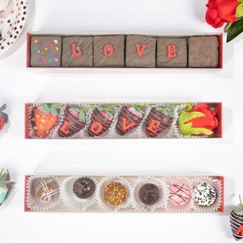 15Pack 12x2¼x2 Inches Chocolate Covered Strawberries Boxes for 6 Macaron boxes Chocolate Truffle Boxes Cookies boxes Bakery Boxes with Clear Window