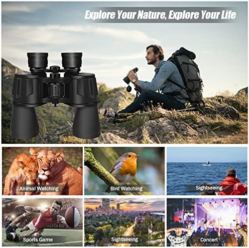 10 x 50 Binoculars for Adults, Powerful Binoculars for Bird Watching, Multi-Coated Optics Durable Full-Size Clear Binocular for Travel Sightseeing Outdoor Sports Games and Concerts