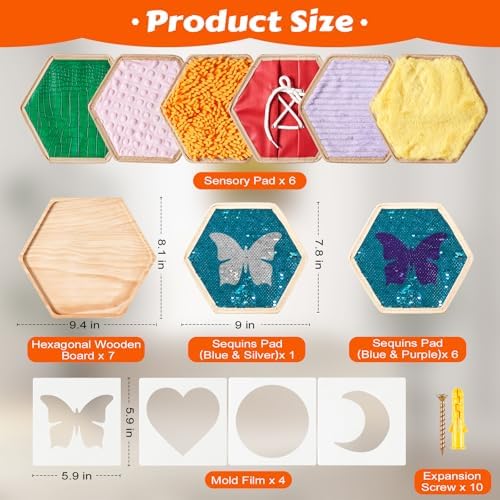 13 Pcs Sensory Wall Panel for Kids | Sensory Wall Sequin Flip Fabric for Kids with 6 Pcs Replaceable Textured Sensory Mats|Sensory Tiles for Wall and Floor-Sensory Room Must Haves