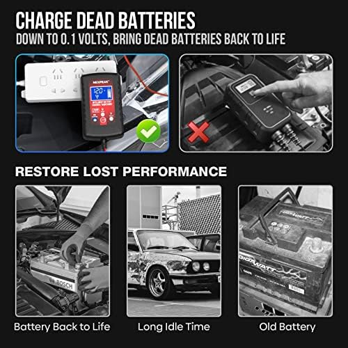 1.75-Amp Car Battery Charger, 6V and 12V Smart Fully Automatic Battery Charger Maintainer, Trickle Charger, Battery Desulfator for Car, Lawn Mower, Motorcycle, Boat, Marine Lead Acid Batteries
