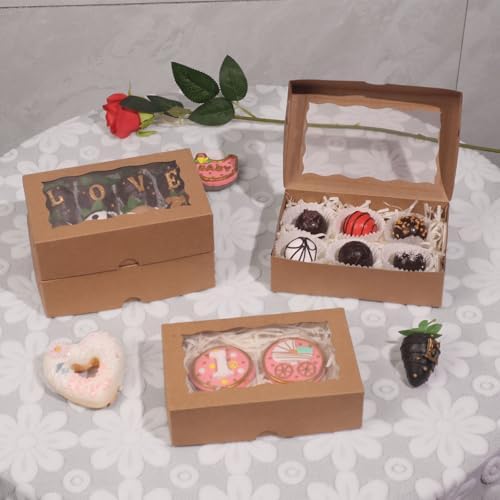 100pcs 7x4.3x2 Inches White Cookies Boxes Chocolate Covered Strawberries Boxes Macaron Boxes Bakery Boxes with Window Treat Boxes Chocolate Truffle Boxes Charcuterie Boxes for Christmas