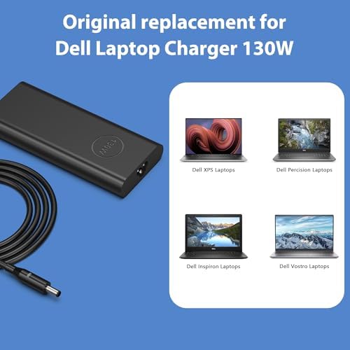 130W 4.5mm Round Tip AC Adapter Laptop Charger Replacement for Dell XPS 15 7590 9530 9550 9560 9570 Inspiron 7348 Precision 5510 5520 5530 5540 HA130PM130 0V363H DA130PM130 06TTY6 Power Supply Cord