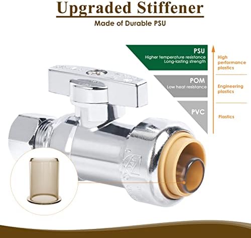 1/2" x 3/8" OD Compression Straight Stop Valve for PEX, Copper, CPVC Pipe and Water Line, Push to Connect Brass Plumbing Fitting, Quarter-Turn Shut Off Valve (2 Pack)