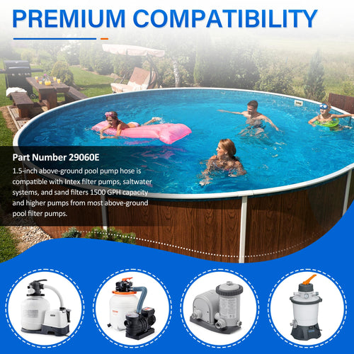 1.5" Pool Pump Hose for 29060E Intex Pumps, Saltwater Systems, and Sand Filters,59" Long Replacement Hoses fit for Intex & Coleman Above Ground Pools Parts (2 Pack)