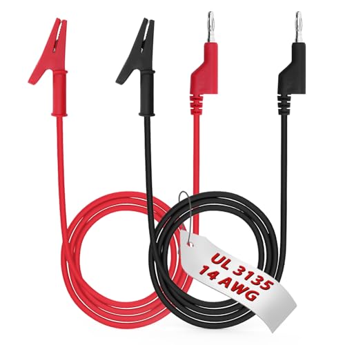 14 Gauge 2pcs3.3Ft 4MM Banana Plug to Alligator Clips UL3135, Heavy Duty Silicone Test Leads Set Jumper Wires Kit for Testing - EDGELEC