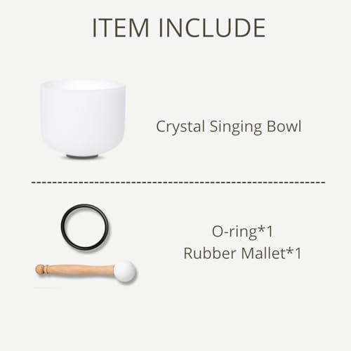 11 inch White D Note Sacral Chakra Quartz Crystal Singing Bowl, for Healing Mindfulness Meditation Yoga Sound Baths, with Rubber Mallet O-ring