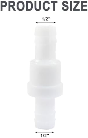 1/2" One Way Inline Check Valve 2 Pcs, Non Return Ozone Resistance PVDF Plastic One-Way Fuel Oil Water Gas Pump Air Check Valve