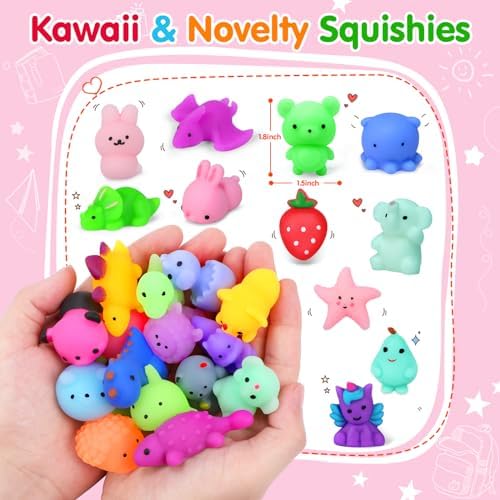 130PCS Squishies Mochi Squishy Toy, Kawaii Squishies Party Favors for Kids Stress Relief Fidget Toys Treasure Box Toys Classroom Prizes Kid Easter Egg Fillers Xmas Goodie Bag Stuffers, Random