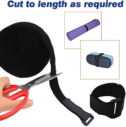 1"x20FT Hook and Loop Straps, with 30 Plastic Buckles, Adjustable Fastening Cable Straps, Cut-to-Length Cinch Strap, Reusable Nylon Securing Cord Ties for Organizer or Storage - Black