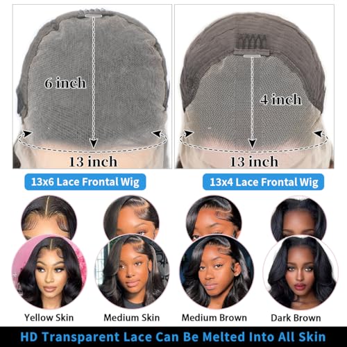13x6 Lace Front Wigs Human Hair 200% Density HD Transparent Body Wave Lace Front Wigs Human Hair Body Wave Glueless Frontal Wigs Human Hair for Women Pre Plucked with Baby Hair Natural Black 22Inch