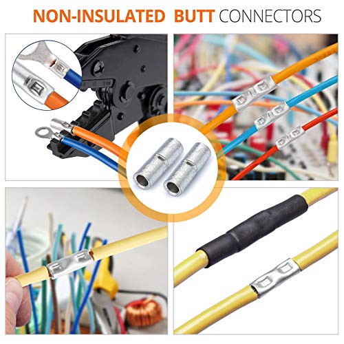 1 AWG Butt Connectors 8 PCS 1 Gauge Non-Insulated Butt Splice Connectors 1 Ga. Uninsulated Crimp Wire Connectors Tinned Copper Marine Grade Crimp Butt Terminals with 8 PCS 3:1 Heat Shrink Tube
