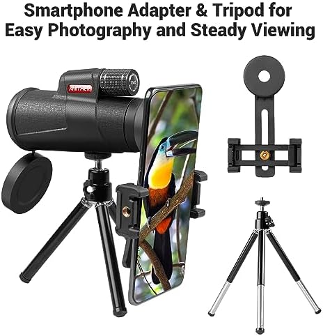 12x55 Monocular Telescope for Smartphone, High Powered HD Compact Monocular Scope for Adults & Kids with Phone Adapter Tripod Portable Handheld Telescope for Camping Hiking Hunting Wildlife Watching