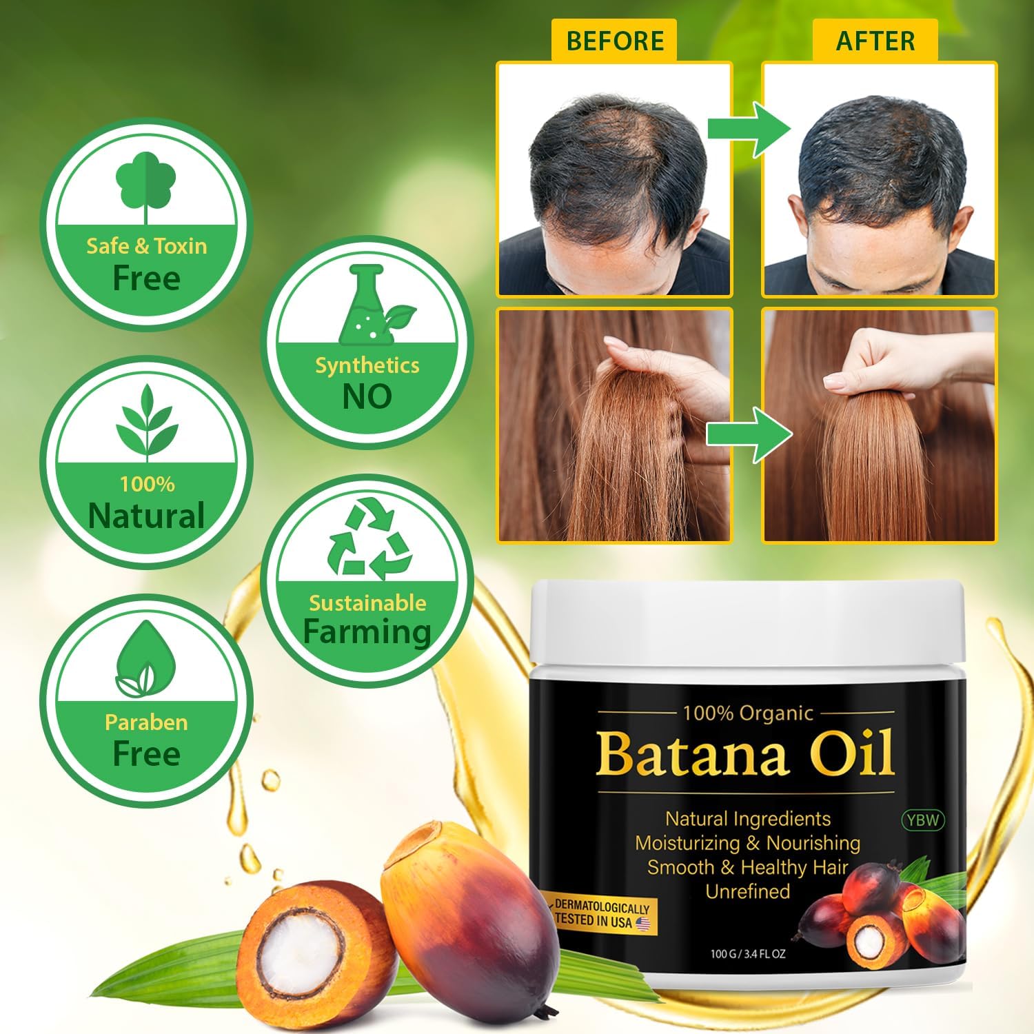 100% Natural Batana Oil for Hair Growth and Nourishment, Natural Batana Oil to Prevent Hair Loss, Eliminates Split Ends for Men & Women,Batana Hair Cream for Men & Women