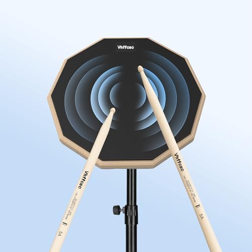 12 Inch Practice Drum Pad with Stand and Sticks, Beginner Snare Drum Pad with Drumsticks(2 pairs) and Carrying Bag, Double Sided Silent Drum Pad (Black)