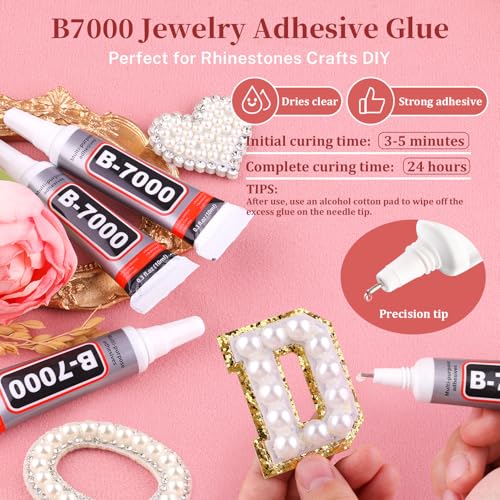 11000Pcs Flatback Pearls for Crafting (White), Assorted Size 2/3/4/5/6/8/10mm Half Pearl with 3Pcs 10ml B7000 Jewelry Glue, Bedazzling Bead for DIY Crafts Clothing Tumbler Shoes Embellishment Nail Art