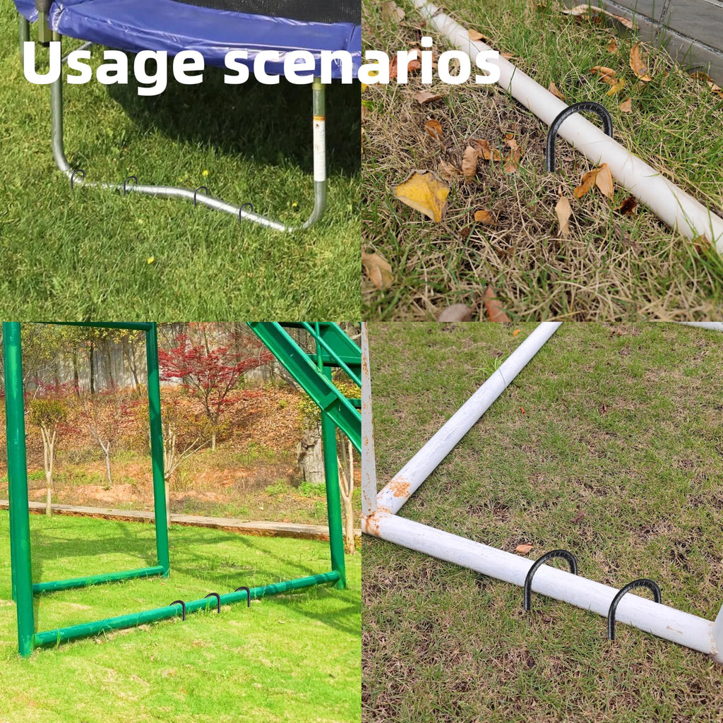 10 Pieces 16-Inch Garden Ground Stakes Galvanized Steel J Shape Hook Rebar Stake - Heavy DutyAnchors for Tents, Position Kits,Fences, and Trampolines