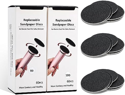 120pcs Foot File Sandpaper Discs Refill for Electric Callus Remover Dead Skin Removal (60pcs Rough 80 Grit + 60pcs Smooth 180 Grit)