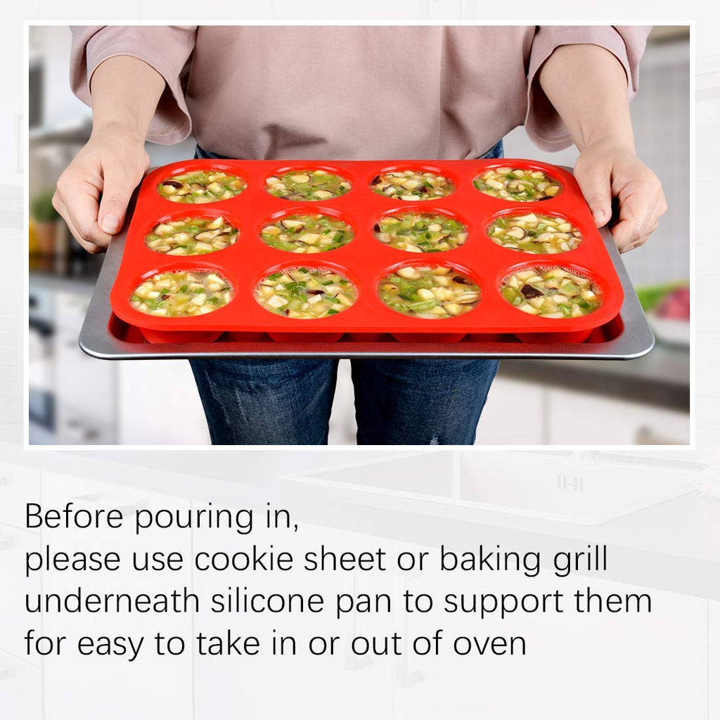 12 Cups Silicone Muffin Pan - Regular Size Cupcake Pan Muffin Tin for Baking Nonstick Food Grade
