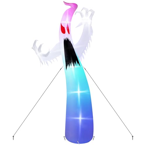14 FT Halloween Outdoor Inflatables, Giant Scary Ghost Inflatables Decorations, Built-in RGB Color Changing Lights Blow Up Spooky Red Eye Ghost Decor for Lawn Garden Haunted House Outdoor