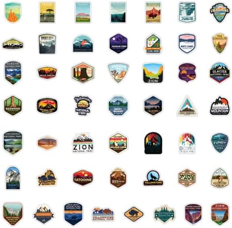 100 Pieces National Park Waterproof Vinyl Travel Sticker Decals, Outdoor Adventure Hiking Nature Camping Wilderness Stickers for Water Bottle Laptop Car Bumper Luggage Phone Case Bike (Park Theme)
