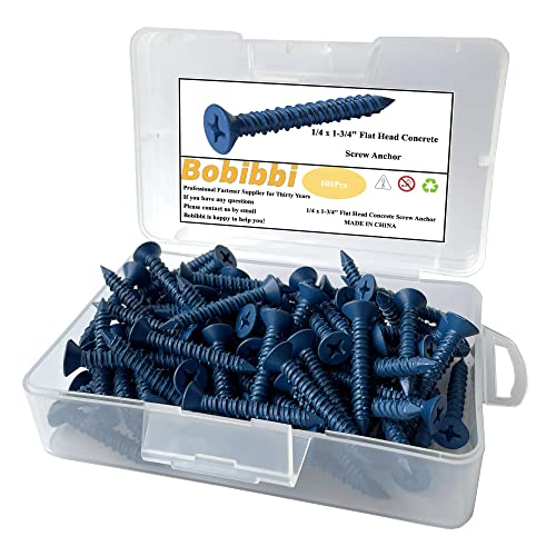 1/4 x 1-3/4" Flat Head Concrete Screw Anchor, for Anchoring to Masonry, Block or Brick (100Pcs)
