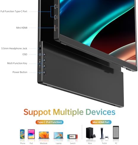 14 Inch Portable Monitor FHD1200P Ultra-Slim for Laptop Monitor, USB-C&HDMI Plug&Play,100% SRGB External Monitor,Dual Speakers Extender Display. With Smart Cover,for Laptop,PC Phone Xbox PS4/5