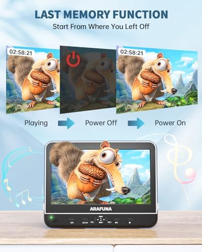 10.5" Dual Portable DVD Player with 1080P HDMI Input, Arafuna Car DVD Player Dual Screen Play A Same or Two Different Movies, Headrest DVD Player for Car Support USB/SD, Last Memory