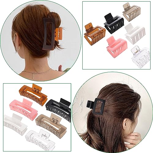 12 Pack Square Claw Clips, Big and Small Neutral Rectangle Hair Claw Clips, Non-slip Matte Large Hair Clips for Women,Strong Hold jaw clip for Thick Thin Hair (clear Jelly colour)