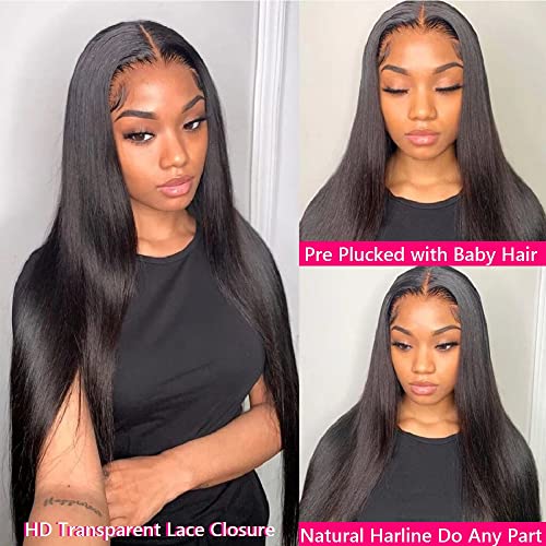 10A Brazilian Straight Human Hair 3 Bundles with Closure 12 14 16+10 Inch Straight Bundles with Closure 100% Unprocessed Straight Virgin Hair Weave Bundles Human Hair with Closure HD Lace