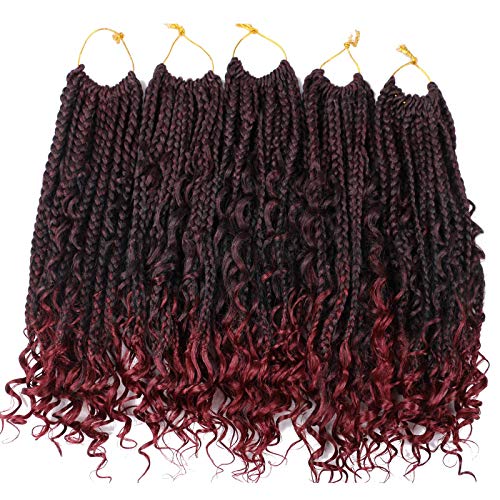 12 Inch Crochet Box Braids Curly Ends 8 Pack Goddess Box Braids Crochet Hair,Boho Box Braids Crochet Hair Pre Looped,Bohomian Box Braids Synthetic Braiding Hair Extensions for Black Women T118
