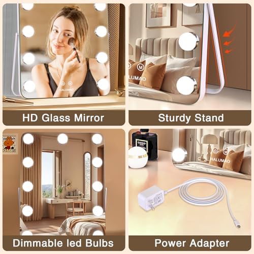 13.9" x 10.7" Vanity/Makeup Mirror with Lights, Hollywood Lighted Vanity Mirror with 11 Dimmable LED Bulbs,3 Color Modes,Touch Control Led Mirror Makeup,Dimmable,for Vanity Desk Tabletop,Bedroom