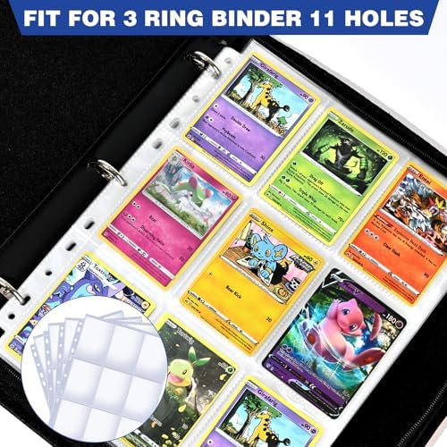 100 Pack 9 Pocket Double Side Card Sleeves Binder Sheets, Holds 1800 Cards, Trading Card Binder Sleeves for 3 Ring Binder, Card Sleeve Pages for Baseball, Football, Business, TCG, Kpop Cards