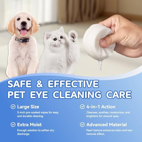 150Pcs Eyes Wipes for Dogs - Tear Stain Remover for Dogs - Dog Eye Cleaner, Eye Debris, Discharge, Mucus Secretions - Eye Wipes for Dogs & cat Eye Wipes - 3.2 inches