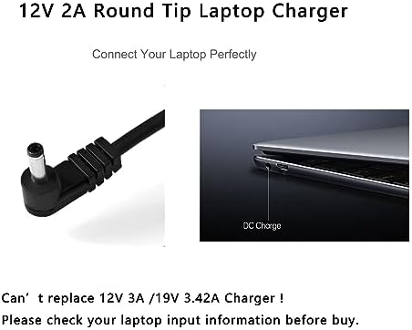 12V 2A Charger for Chuwi UBook X GemiBook Pro 14'' GemiBook 13''IPS HeroBook Pro 14.1'' IPS Pro+ 13.3 LarkBook 13.3 LincPlus P3 P4 1409 1429 P2 P1 TECLAST F5R F6 F6S F6 Plus F6 PRO F7S F7 AIR
