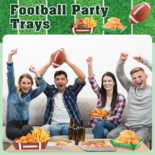 100Pcs Football Party Supplies, 5lb Football Food Plates, Football Paper Trays Disposable Bowls Nacho Trays for Gameday, Carnivals, Birthday, Sport, Party Decor (100)
