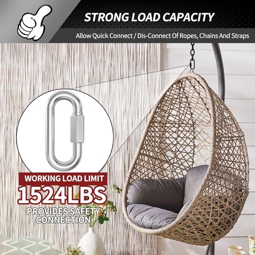 10 Pack Heavy-Duty Chain Hooks Quick Links - 304 Stainless Steel 5/16" Locking Carabiner Anti-Rust Chain Connector Quick Link for Towing,Swing,Shade Sail,Bird Toys,Capacity 1535lb