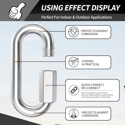 10 Pack Heavy-Duty Chain Hooks Quick Links - 304 Stainless Steel 5/16" Locking Carabiner Anti-Rust Chain Connector Quick Link for Towing,Swing,Shade Sail,Bird Toys,Capacity 1535lb