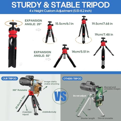 12x60 Monocular Telescope with Smartphone Holder & Sturdy Tripod, High Powered SMC & BAK4 Scope, Birthday Gifts for Men Dad Him Husband Teen, Outdoors Survival Hiking Gear, White Elephant Gift