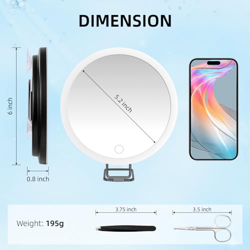10X Magnifying Mirror with Light, 10x Magnifying Makeup Mirror, Lighted Makeup Magnification Mirror with 360° Adjustable Stand & Suction Cup, Portable Travel Magnifying Mirror, 6inch Magnifying Mirror