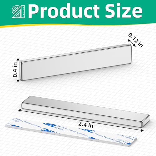 12 Pcs Bar Magnets, 60x10x3mm Thin Magnet Bar, Rectangle Magnets, Magnetic Bars Strip, Double Sided Magnet with Adhesive Backing for Fridge, Whiteboard, Garage,Science