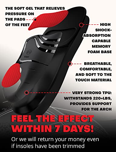 (Pro Grade) 220+ lbs Plantar Fasciitis High Arch Support Insoles Men Women - Orthotic Shoe Inserts for Arch Pain Relief - Boot Work Shoe Insole - Standing All Day Heavy Duty Support (Gray, L)