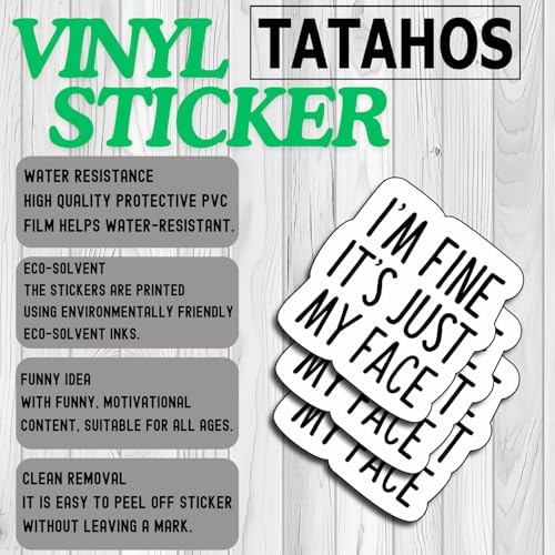 (3 PCS) I'm Fine It's Just My Face Sticker, Funny Decorate Waterproof Vinyl Books Laptops Phone Water Bottles Kindle Decals Bookish Reading Stickers Gifts for Man Woman Boys Girls Size 3"x2.7" Inch