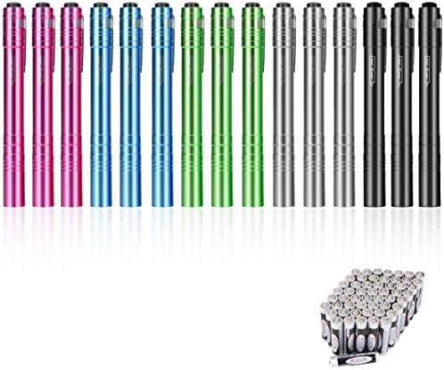 15-Pack LED Penlight - Pocket Bulk Pen Light Flashlight with Clip, 30-Piece Dry Batteries Included, Mini Pen Light for Inspection, Repairing, Camping and Training Course (15-Pack)