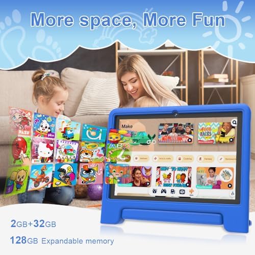 10" Android 13 Kids Tablet, 32GB with Quad-core Processor, Expandable Memory to 128GB, Support WiFi 6 & Bluetooth 5.0, 5000 mAh Battery,Parental Control App(Blue).