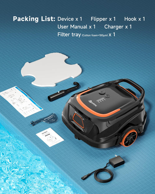 (2026 New) A1 Cordless Robotic Pool Vacuum for Above Ground Pools, Powerful Suction, Dual Filters, Self-Parking, 120-Min Runtime & 2.5h Fast Charging, Ideal for Above Ground Pool up to 1076 sq.ft