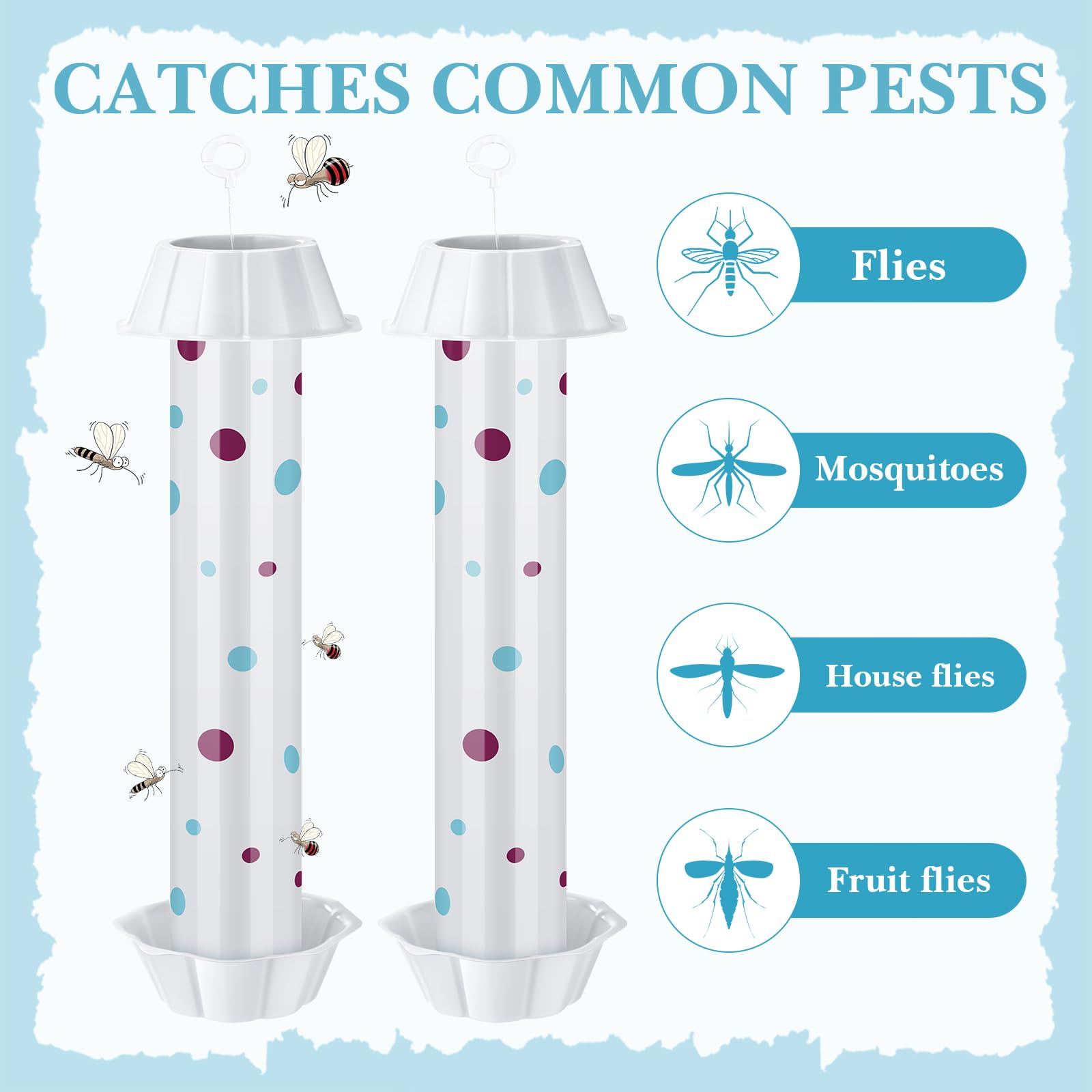 12 Pcs Sticky Fly Trap Fly Stick Indoor Outdoor Long Lasting Adhesive Fly Catcher with Hanging Hook for Wasps Gnats Bugs Insects Moths Fruit Flies Mosquitoes Spiders Fleas (White)